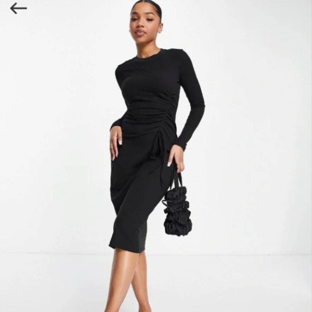 Urban Revivo Black Ribbed Midi Dress Size Small